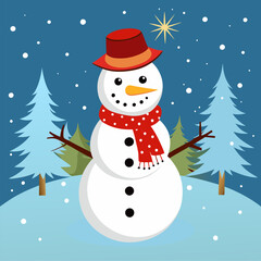 Winter Magic: Charming snowman vector illustration for your project.
