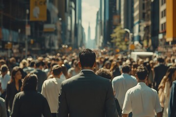 Anonymous Man in Suit, Busy City Street Crowd
