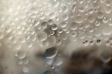 Water Condensation Small Bubbles Moisture on a Glass Window Close up