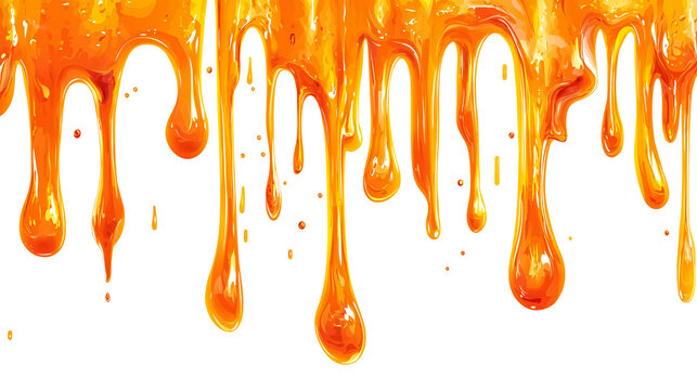 Toxic orange slime dripping down on a transparent background