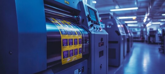 Wide Format Digital Professional Printer For Label Production In Modern Printing House, Close-Up.