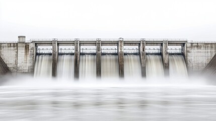 A dam releasing water, showcasing engineering and water management.