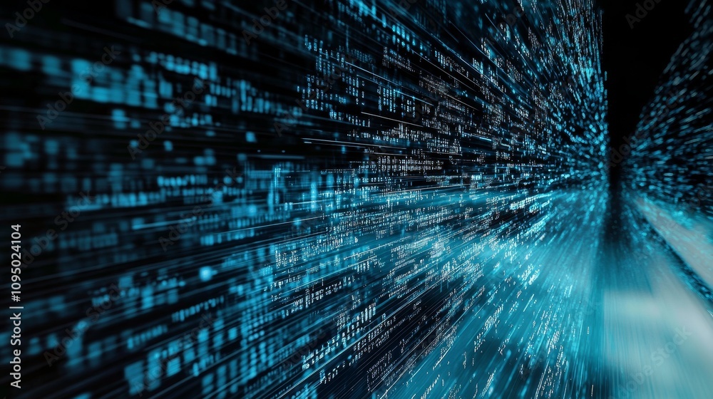 Poster digital data highway futuristic information code flow. agile, rapid digital transformation.