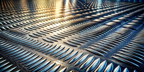 Long Exposure of Unpainted Galvanized Sheet Metal Tread Plate Reflecting Light and Texture in an Industrial Setting, Showcasing Metallic Surfaces and Patterns
