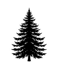 Obraz premium Pine Tree silhouette. Black silhouette of sine tree on white background. illustration Vector