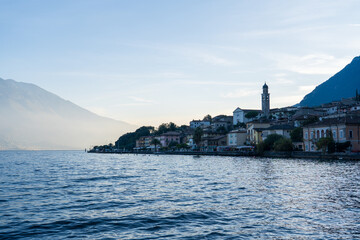 Fototapeta premium Limone Sul Garda, Italy - November 7, 2024: Landscape View of Lake Garda and mountains.