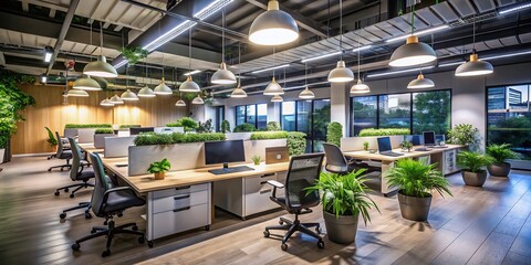 Long Exposure Technique Demonstrating Effective Ways to Dim Fluorescent Office Lights for a Softer Workspace Ambiance and Improved Productivity in Modern Offices