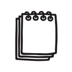 Doodle Notepad icon handdrawn with ink pen. Line art style graphic design element. PNG isolated on transparent background and vector illustration