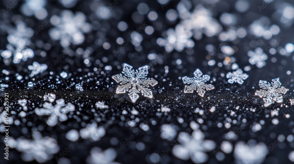 Poster Macro Photography of a Snowflake on a Dark Surface