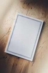 Fototapeta premium Blank notecard on wood. Elegant, minimalist notecard; evokes feelings of simplicity, intention, and a personal message.
