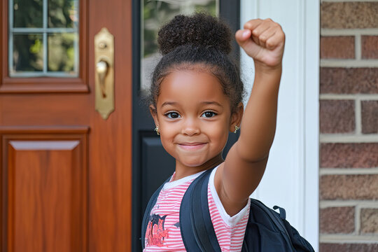 African American girl first day of school year