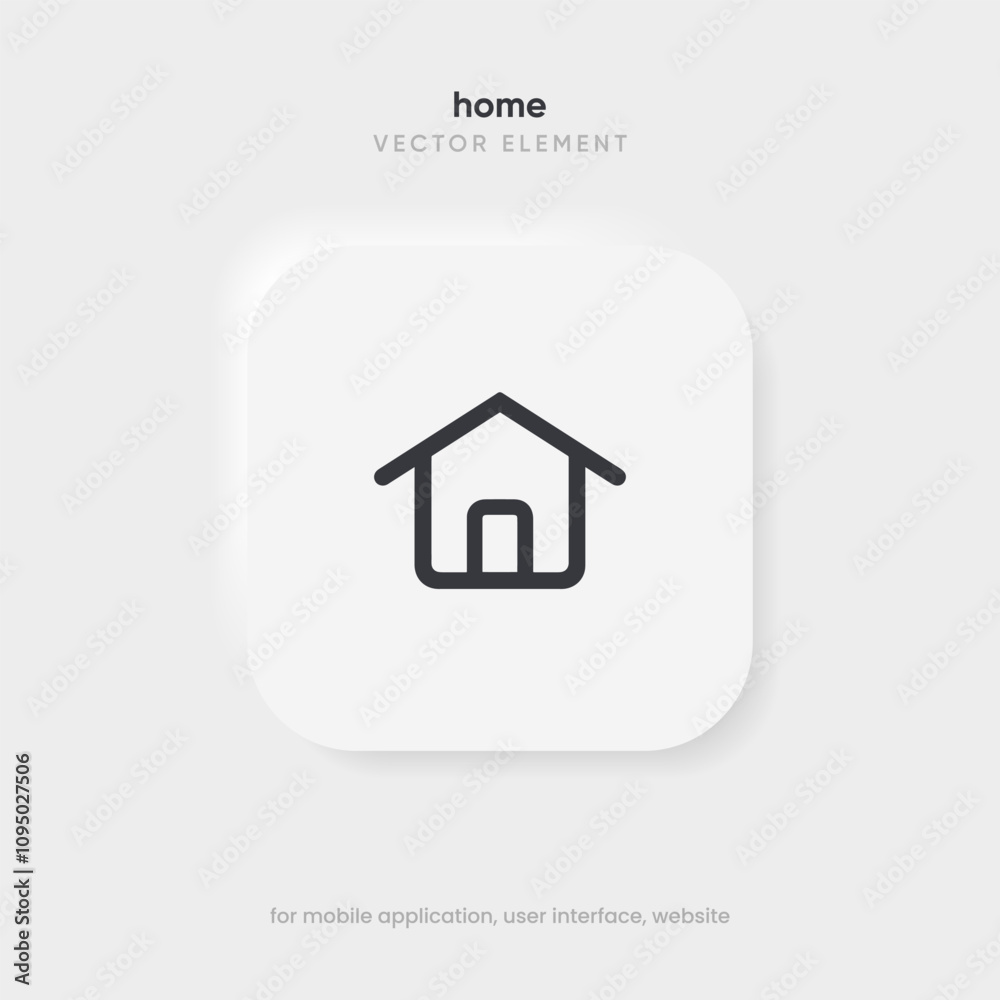 Poster minimal modern home, homepage, base, main page, house push button icon emblem symbol, sign. 3d blue 