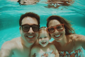 Family fun in the pool summer vacation photo underwater playful joyful moments