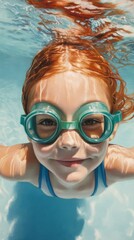 Naklejka premium Swimming fun for kids backyard pool underwater photo bright environment playful perspective joyful moments