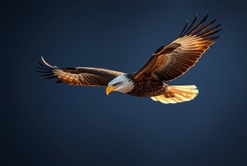 Obraz premium Eagle's Flight An eagle in flight with feathers shimmering in ho