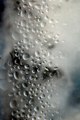 Water Condensation Small Bubbles Moisture on a Glass Window Close up