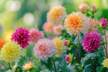 Enchanting Dahlia Flower Garden in Sunlight
