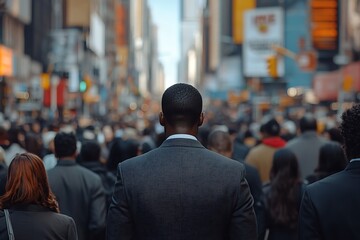 Fototapeta premium Back View Anonymous Dark-Haired Businessman Commuting in City