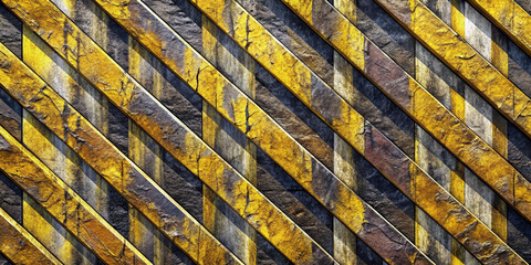 Obraz premium Diagonal bands of yellow and gray create a striking striped pattern, resembling a rugged industrial design. The use of earthy tones with a cracked effect adds a sense of weathered durability.AI genera