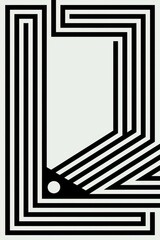 Abstract black white lines design. Modern geometric art; bold lines create visual depth and a sense of movement.  Stylish monochrome graphic.