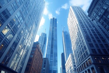 Obraz premium Back View of Professionals in Suits Amidst Skyscrapers