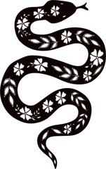 
Traditional Chinese horoscope with flowers. Set of Chinese new year animals, snake image with floral pattern