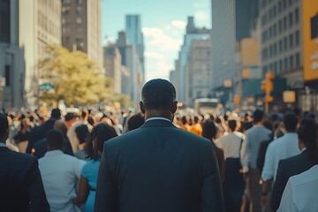 Backlit Businessman Walking City Street Urban Setting, Shadow