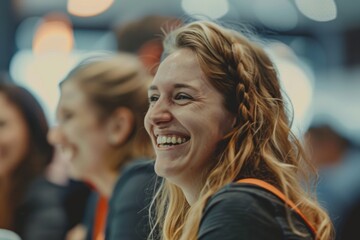 Obraz premium Close up of a happy and laughing staff at event