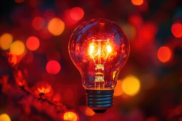 A bright red light bulb with a blurred out background, ideal for use in illustrations or design projects
