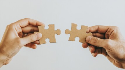 Two hands holding puzzle pieces, symbolizing connection and collaboration.