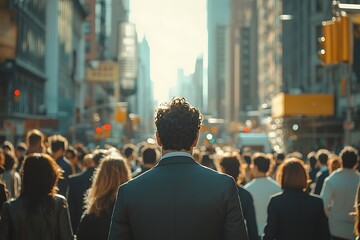 Obraz premium Backlit Man in Suit Anonymous Rush Hour Commute, City Street View