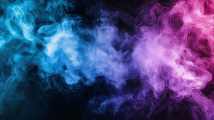 Vibrant abstract swirls of blue and pink smoke blending seamlessly, creating a dynamic, ethereal atmosphere on a deep black background for artistic projects