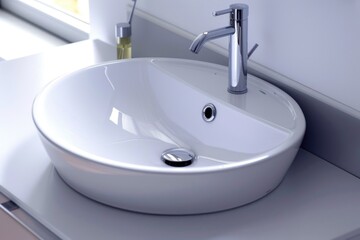 Fototapeta premium A simple white bathroom sink situated on a countertop