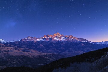 Majestic Mountain Range Underneath a Starry Night Sky