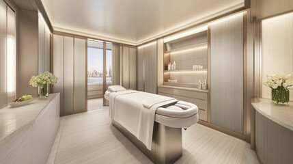 Relaxing spa experience luxurious spa room wellness center modern interior serene environment mindfulness concept
