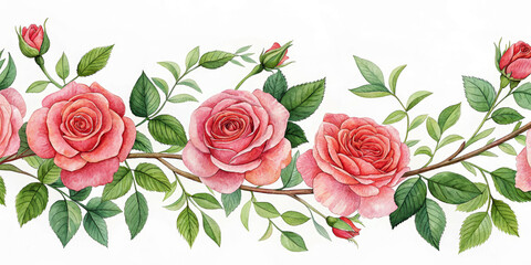 Delicate Hand-Drawn Watercolor Roses Floral Illustration Art