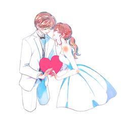 ハートを持った新郎新婦