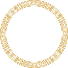 Vector round golden greek frame. Classic meander ornament. Border Ancient Greece, Roman Empire