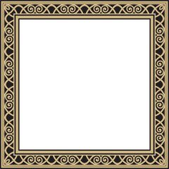 Vector gold and black square classic renaissance ornament. Endless european border, revival style frame