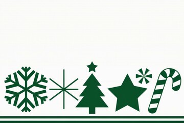Fototapeta premium Green christmas icons border. Festive winter holiday design. Simple, elegant green icons convey joy and cheer. Perfect for cards or banners.