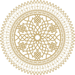 Vector golden round Turkish ornament. Ottoman circle, ring, frame.