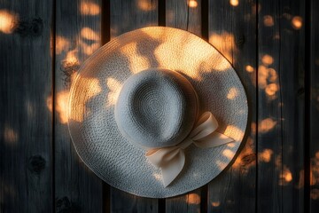 Stylish fedora on wooden chair with soft, warm light streaming in, plain setting. National Hat Day.