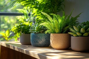 Indoor Plants Green Home Decor Potted Plants Sunlit Shelf
