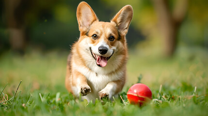 Welsh Pembroke Corgi dog outdoor portrait running