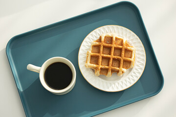 Croissant Waffle or Croffle with coffee.
