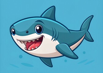 Minimalist Illustration of a Cute Shark with Open Mouth, Emphasizing Simplicity and Playfulness in Underwater Art Design for Children's Room Decor or Educational Materials