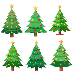 Set of decorated Christmas trees isolated on white background