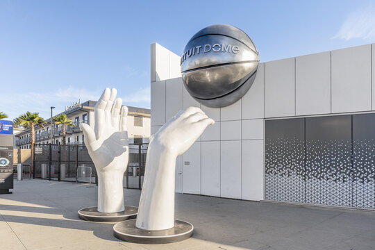 Inglewood, CA, USA - November 14, 2024: The Intuit Dome is an indoor arena hosting sports, concerts, and events. The stadium opened in 2024 and home to the Los Angeles Clippers.