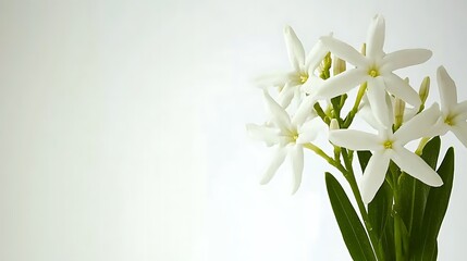 Fototapeta premium Delicate White Flowers on Green Stems Against White Background
