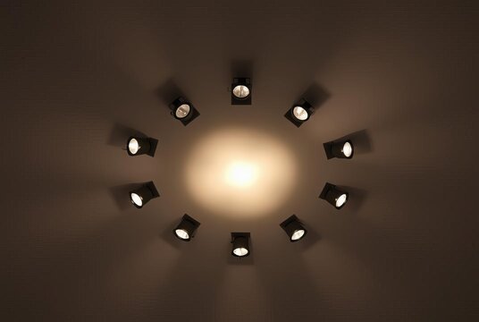 Ten Spotlights on Ceiling Ten spotlights in a decagonal arrangem